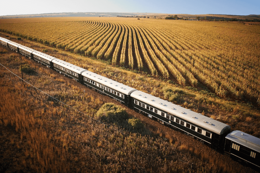 Aerial view of Shongololo Express luxury train