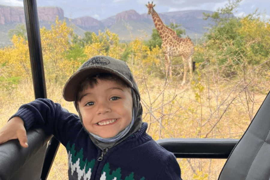 Giraffe spotted on a South African Safari with kids