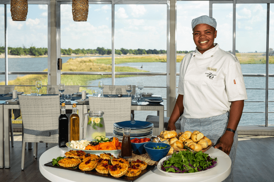 Gourmet meals on a houseboat safari in Africa