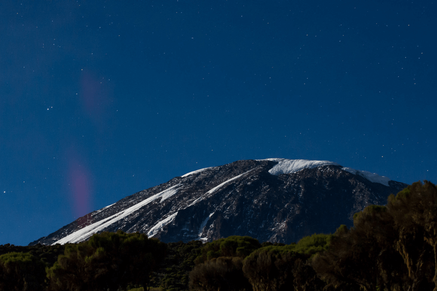 Hiking Mount Kilimanjaro with full moon
