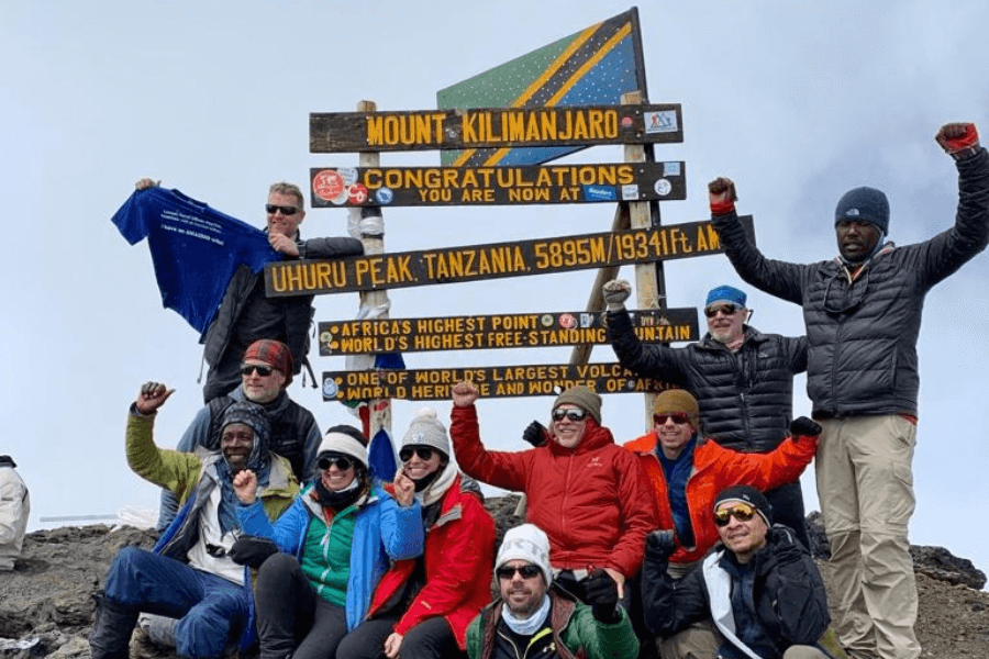 Hikers high up at summit
