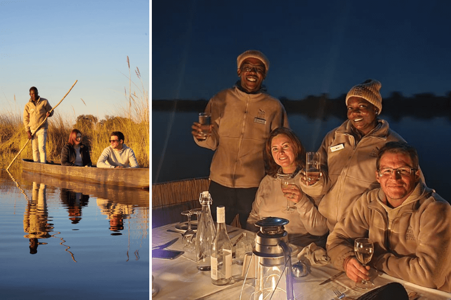 Mokoro and dinner in the Okavango Xugana Lagoon