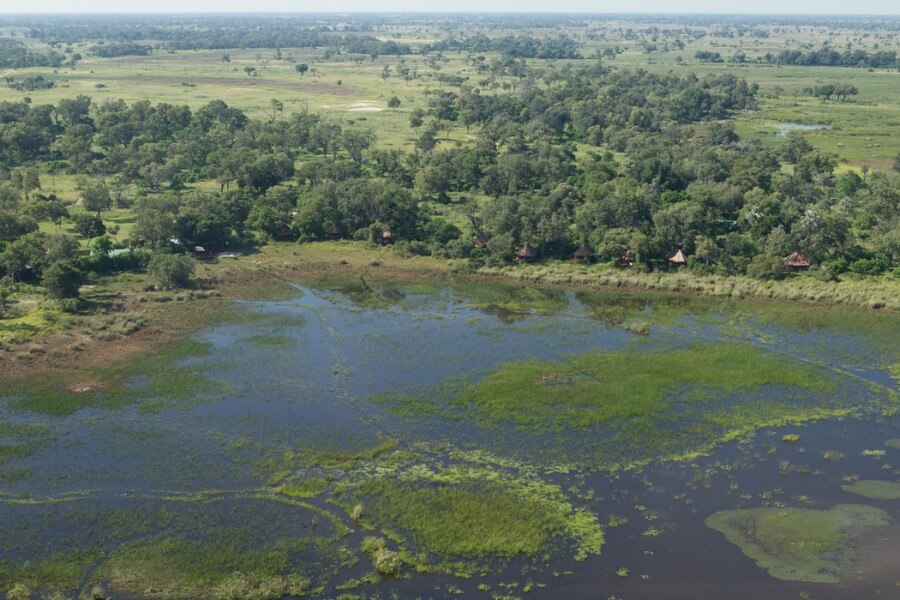 Safari lodge with view over the Okavango Delta