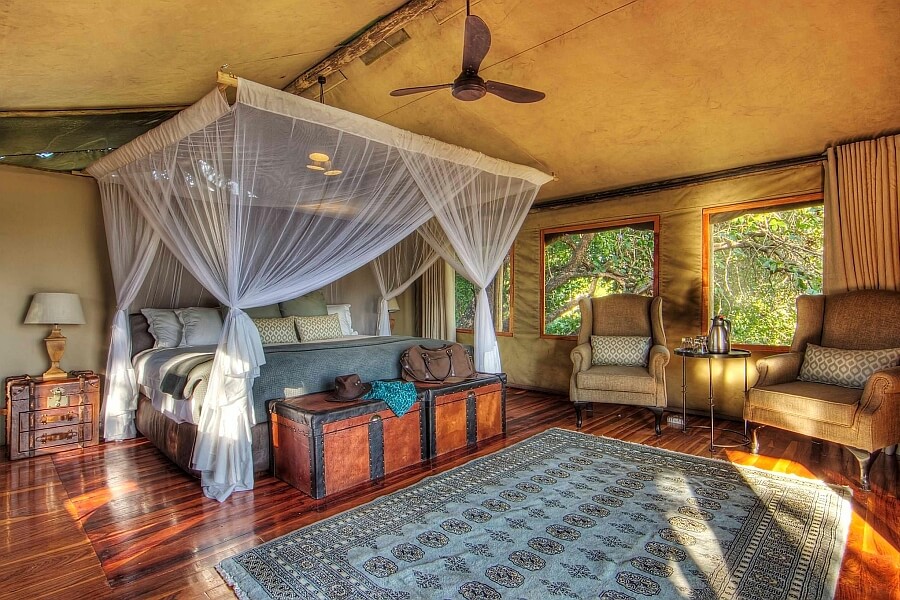 Malaria mosquito net over the bed