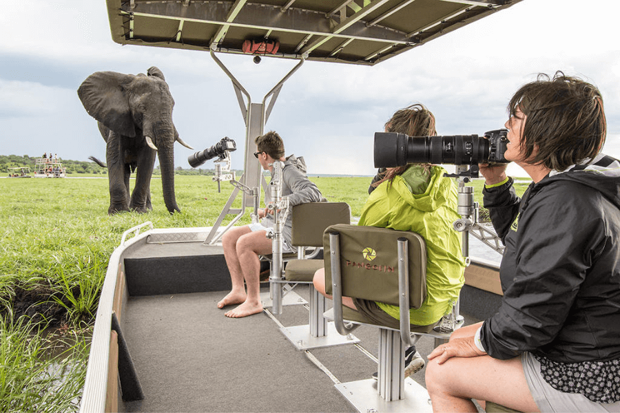 Photographic boat on a houseboat safari in Africa