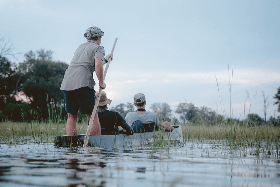 Poling mekoros in the Okavango Delta