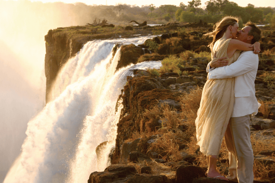 Honeymooners in Victoria Falls low water season