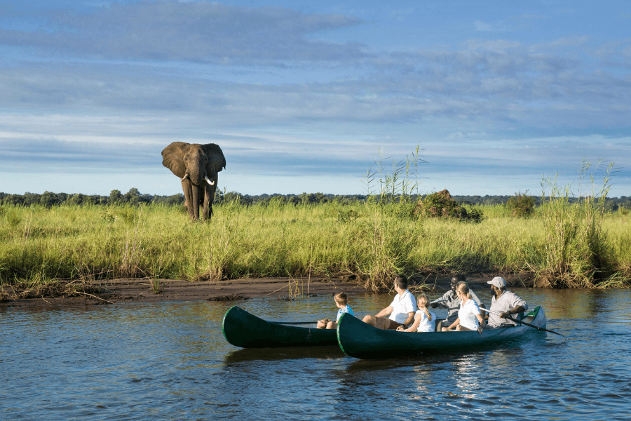 Canoe safari at Tembo Plains Camp in Mana Pools