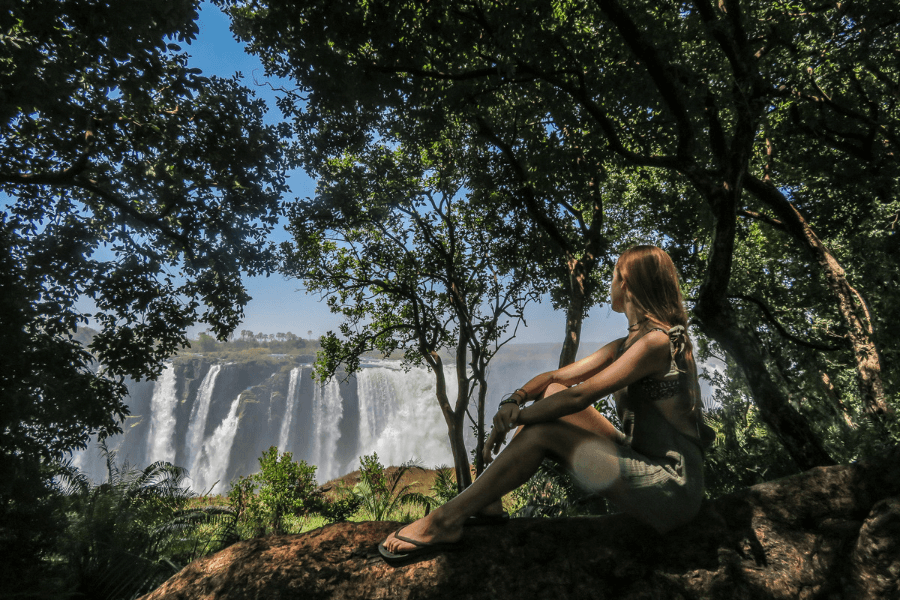 Enjoying Victoria Falls view during low water season