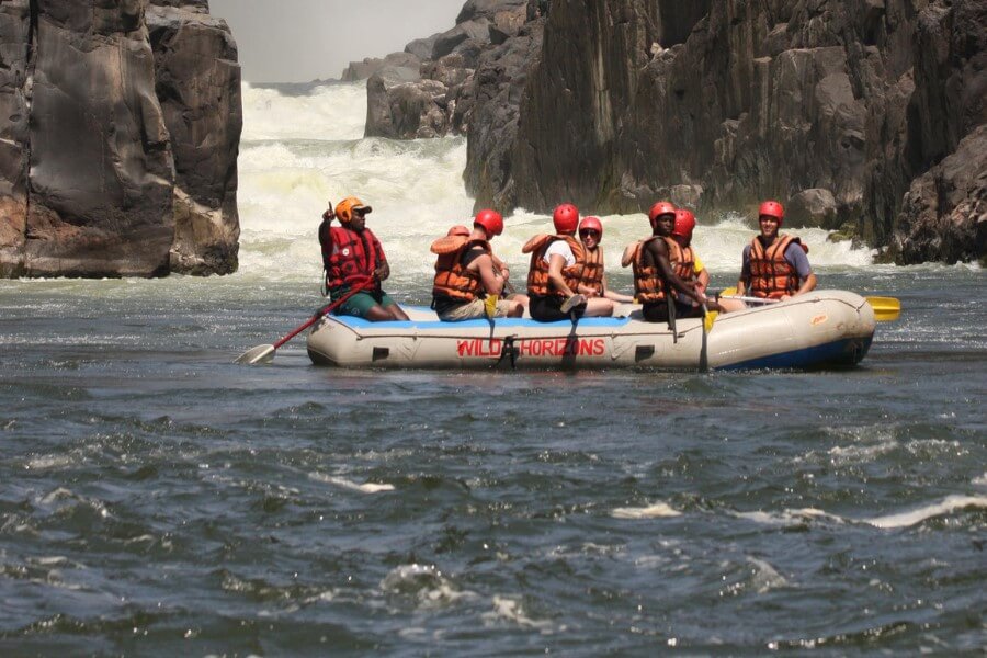 White-water rafting on the Zambezi River just below Victoria Falls