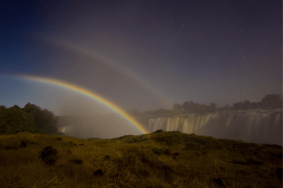Lunar rainbow over Victoria Falls